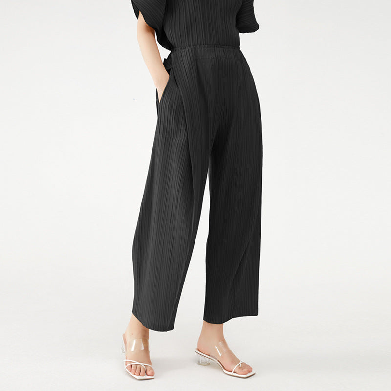 Plissé Pleated Casual Loose Straight Trousers