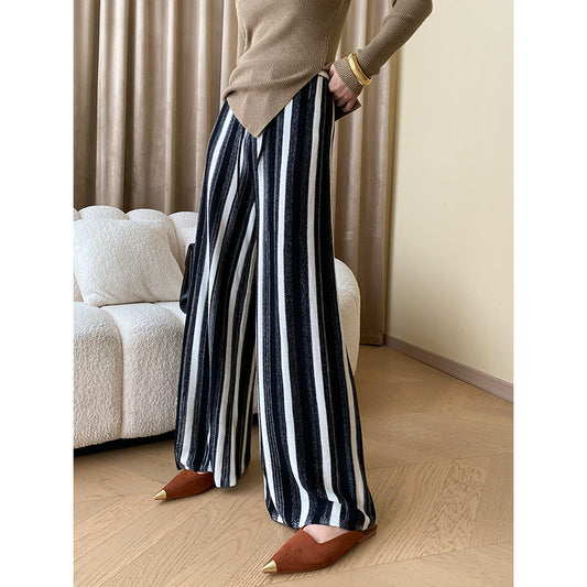 Striped Contrast Straight Knit Trousers