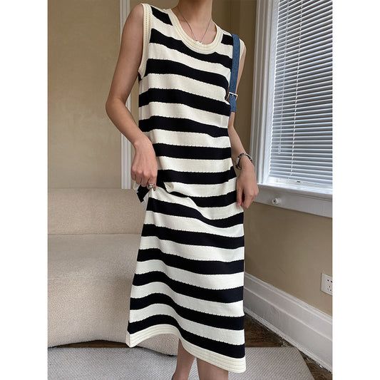 Contrasting Wide Stripe Open Knit Dress