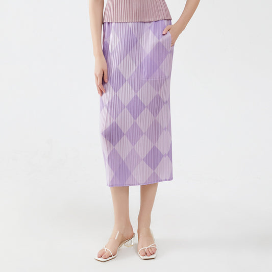 Plissé Pleated Casual Loose High Waist Printed Check Skirt