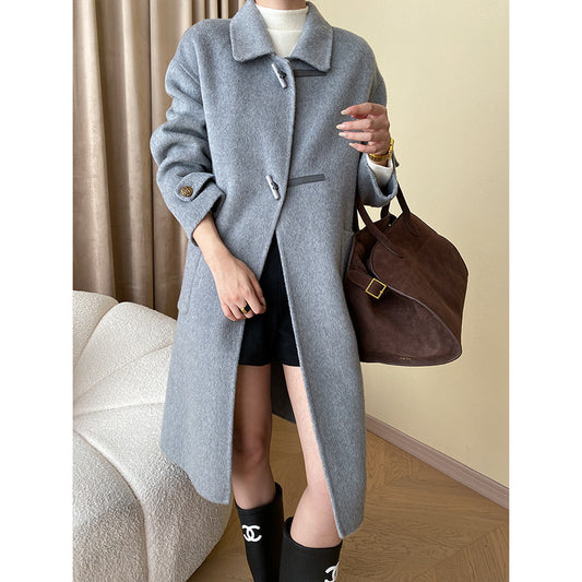 Leather Buckle Horn Buckle Double-sided Square Collar Coat Jacket Top