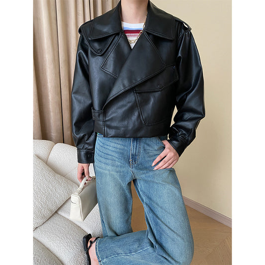 Lapel Loose Casual Leather Motorcycle Coat Jacket Top