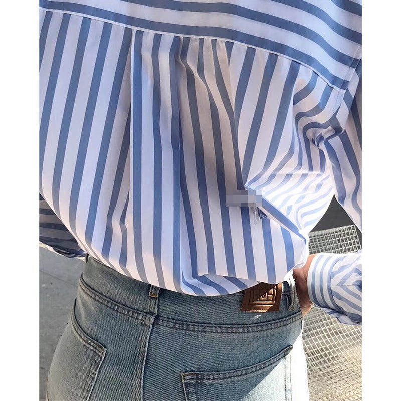 Striped Loose Puff Sleeve Shirt Blouse