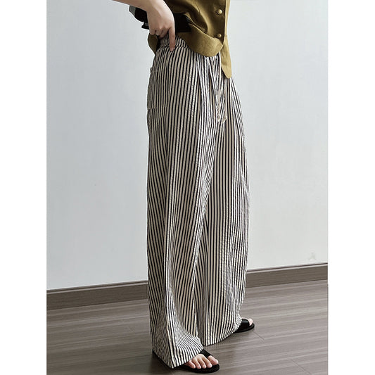 Striped Casual High Waist Straight Loose Trousers