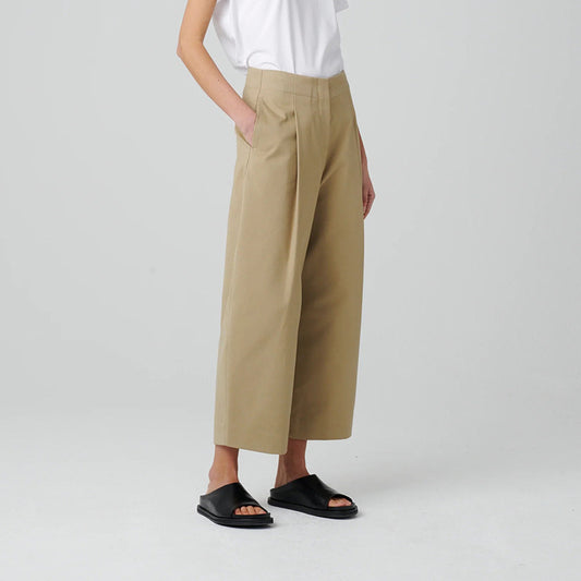 High Waist Twill Curved Wide Leg Loose Trousers