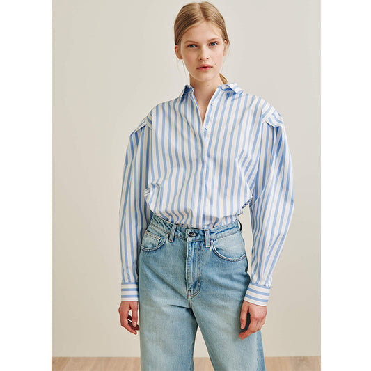 Striped Loose Puff Sleeve Shirt Blouse
