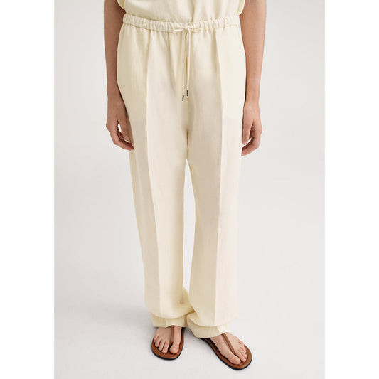 Lace-Up Lounge Pants Linen High-Rise Straight Trousers