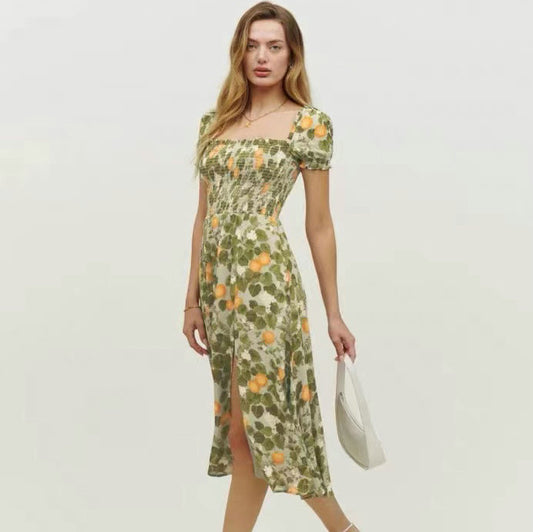 Printed Mid Length Slim Slit Dress