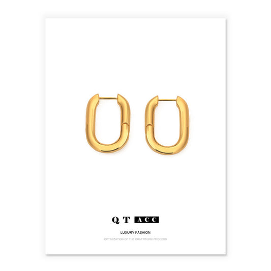 Gold Plated Oval Minimalist Earring Hoops