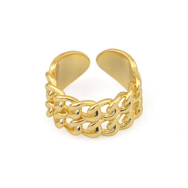Gold Plated Geometric Twist Mesh Hollow Weave Minimalist Ring
