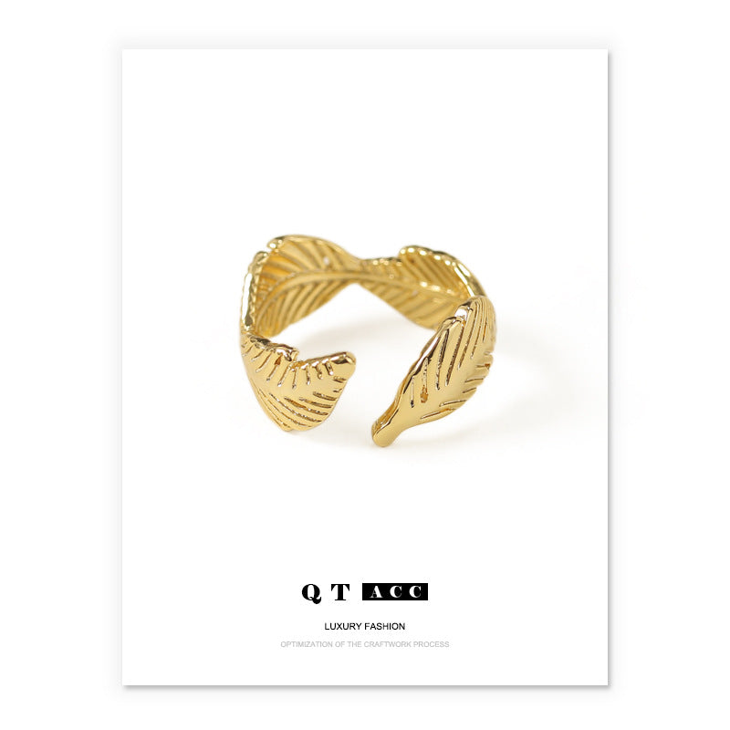 Gold Plated Geometric Feather Minimalist Ring