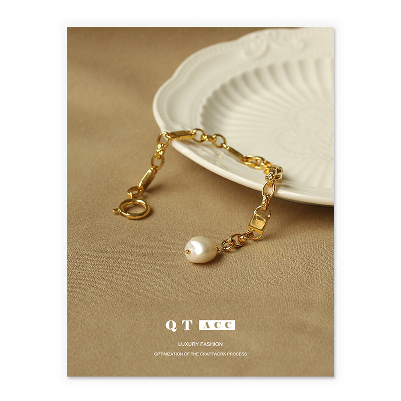 Gold Plated Pearl Chain Minimalist Bracelet