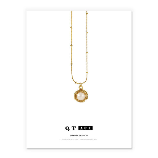 Gold Plated Geometric Pearl Minimalist Necklace
