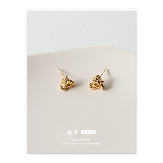 Gold Plated Twisted Line Triangle Minimalist Earring Stud