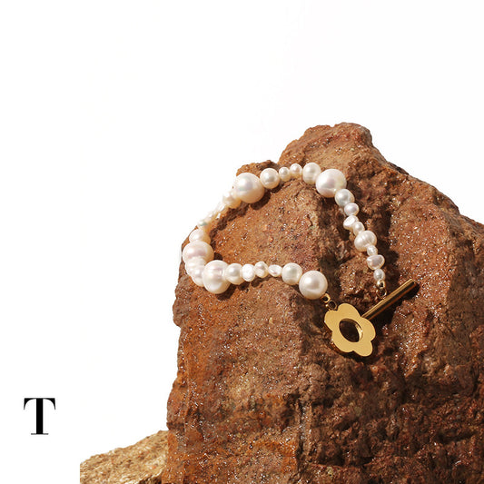 Titanium Steel Baroque Pearl Flower Minimalist Bracelet