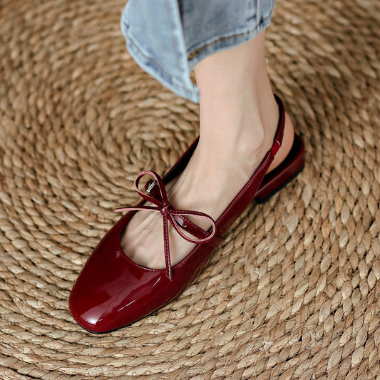 Bow Flat Leather Sandals
