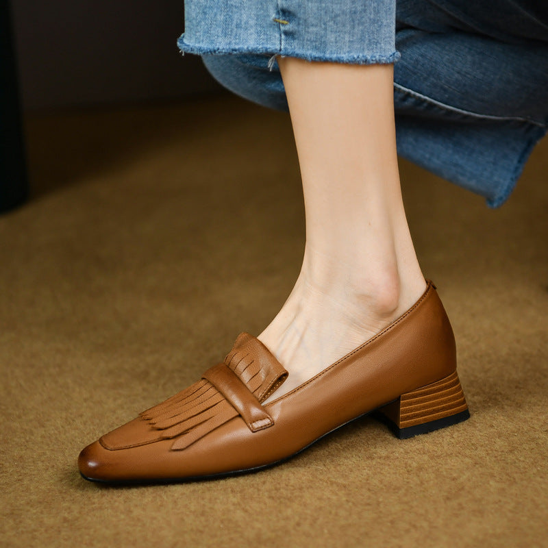 Square Head Leather Loafers