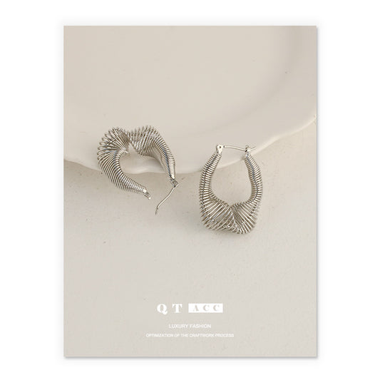 White Gold Plated Spring Twisted Line Minimalist Earring Hoops