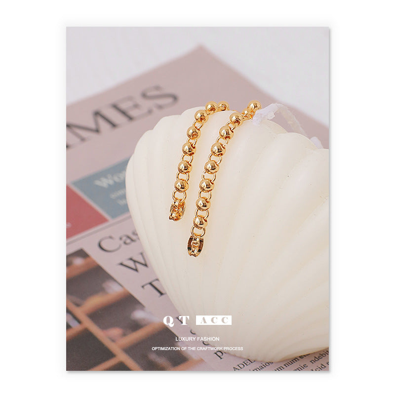 Gold Plated Round Bead Tassel Minimalist Earring Dangle