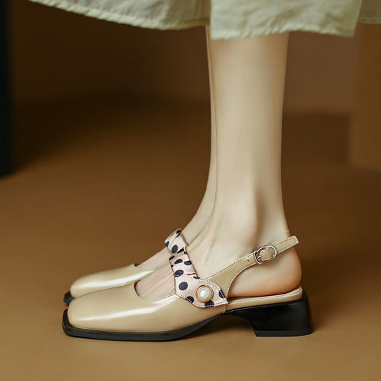 Mary Jane Heel Leather Sandals