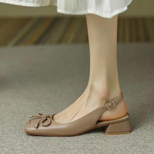 Bow Heel Leather Sandals