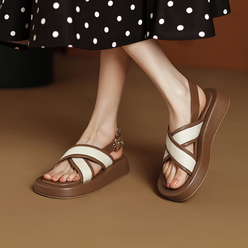 Chocolate Colorblock Flat Leather Sandals