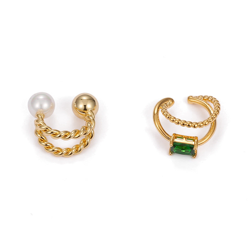 Gold Plated Round Bead Twist Double Thread Minimalist Earring Cuff