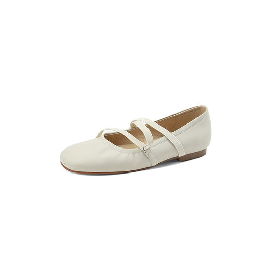 Shallow Mouth Leather Ballerina Flats