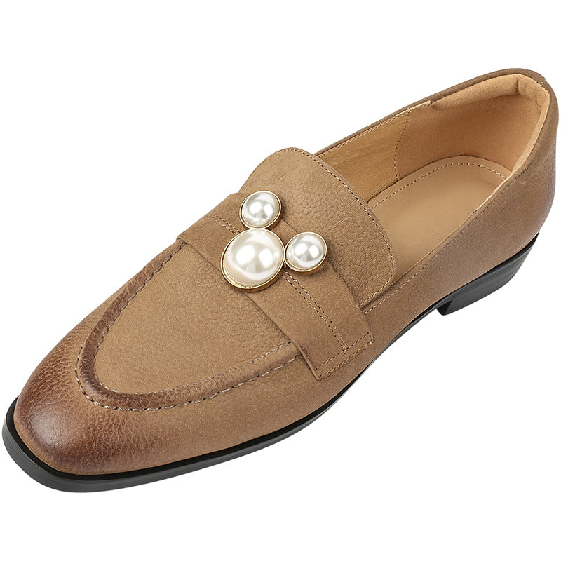 Pearl Lychee Leather Loafers