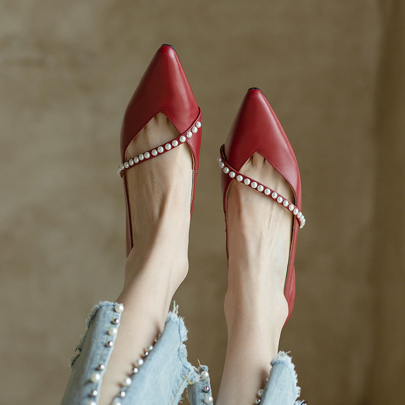 Pearl Pointed Leather Heels
