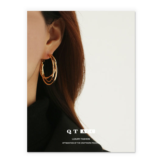Gold Plated Circle Layered Line Minimalist Earring Hoops