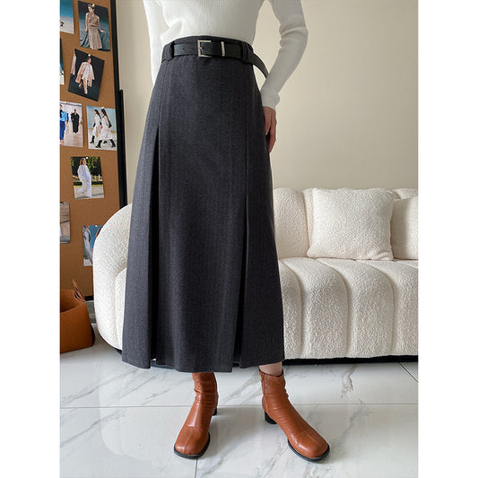 High-waisted Pleated Wool Skirt
