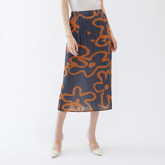 Plissé Pleated Casual Loose High Waist Printed A-Line Skirt