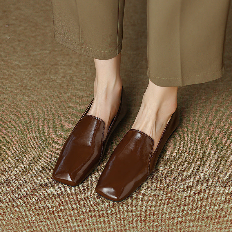 Deep Mouth Square Head Leather Loafers