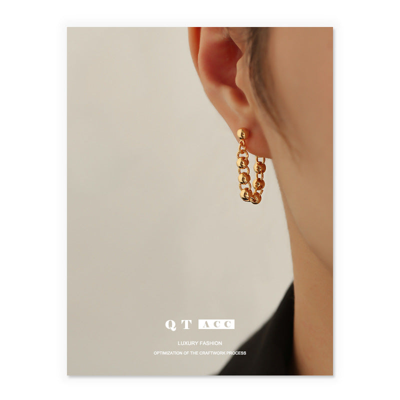 Gold Plated Round Bead Tassel Minimalist Earring Dangle