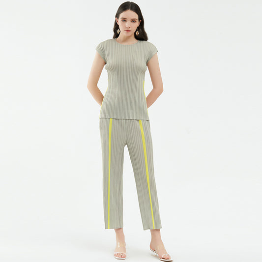 Plissé Pleated Casual Top and Pants Set