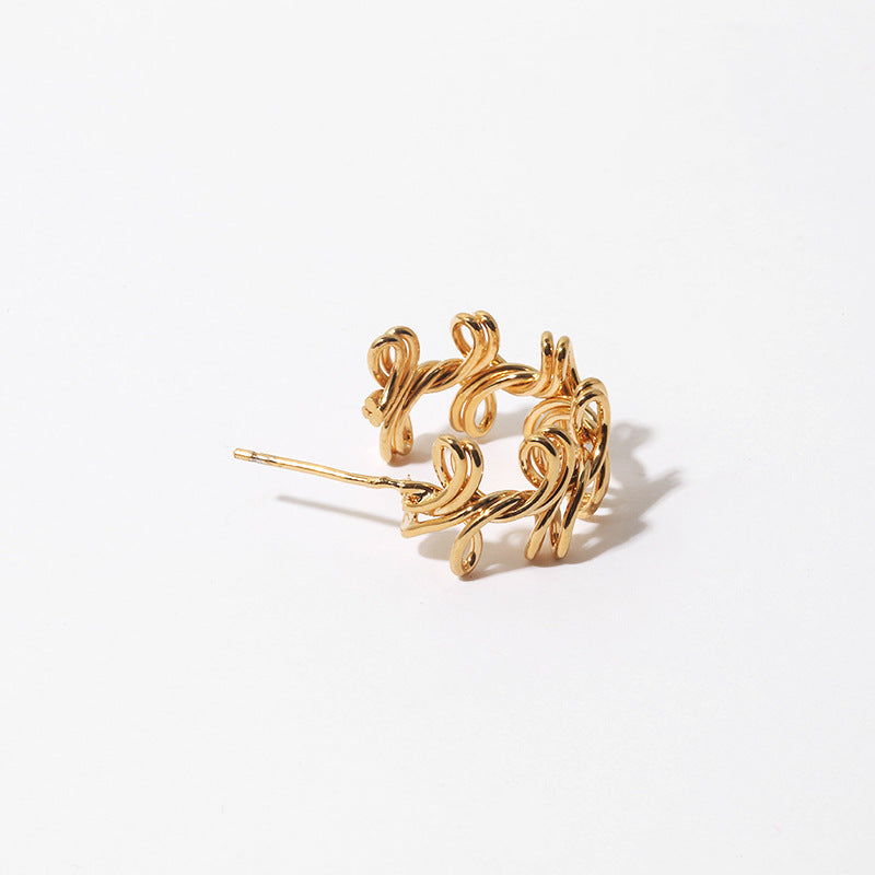 Gold Plated Irregular Lines Minimalist Earring Hoops