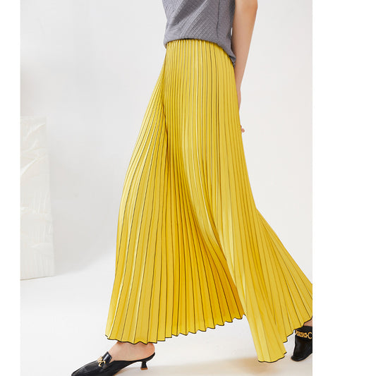 Plissé Pleated Casual High Waist Vertical Stripe A-Line Skirt
