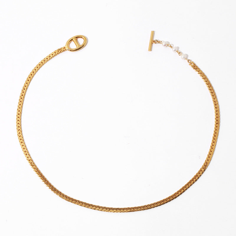 Gold Plated Geometric Snake Bone Minimalist Necklace