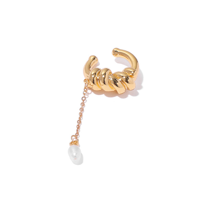 Gold Plated Thread Knotted Tassel Minimalist Earring Cuff