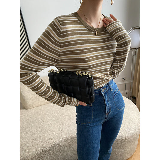 Contrast Stripe Cropped Sweater Top