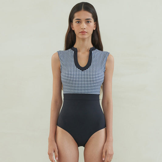Color Matching Small Houndstooth Beach Vacation Swimsuit