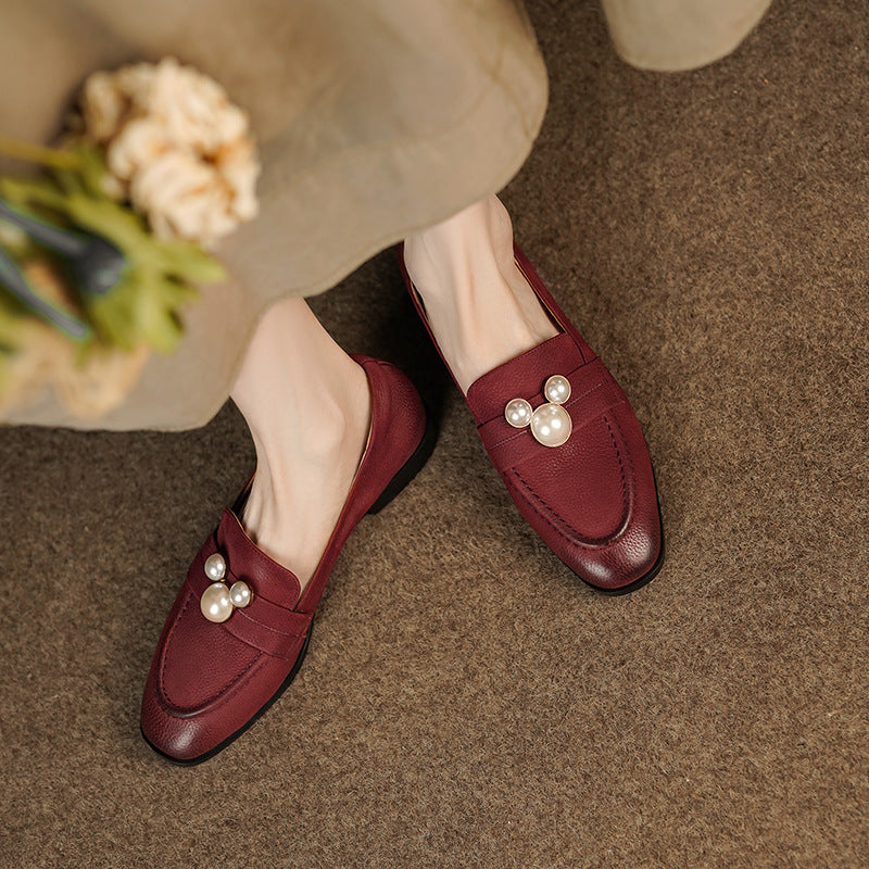 Pearl Lychee Leather Loafers