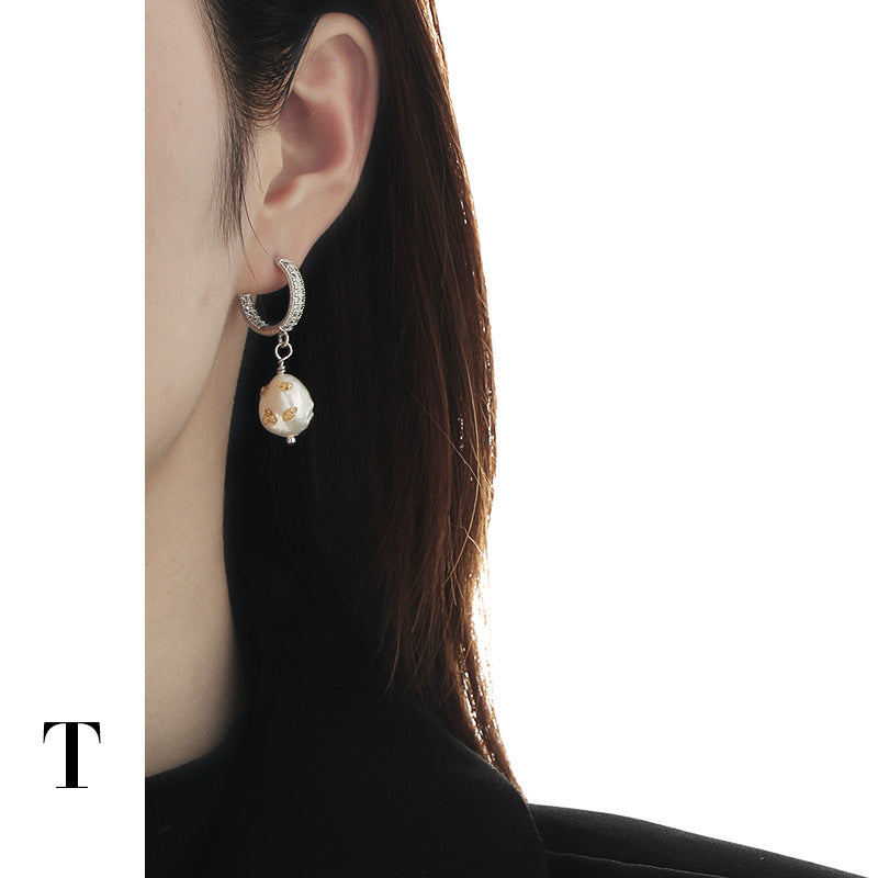 Gold Plated Baroque Pearl Minimalist Earring Hoops