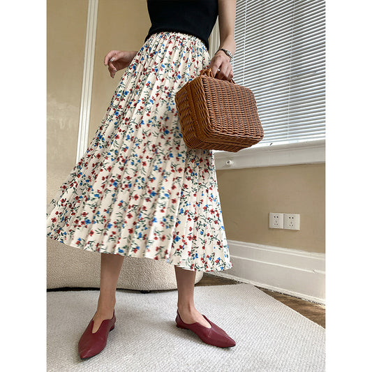 Floral Pleated High Waist Slim A-line Skirt