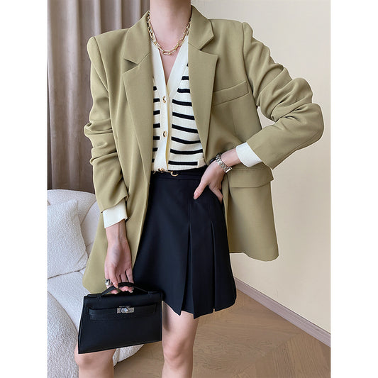 One Button Front Shoulder Suit Relaxed Blazer