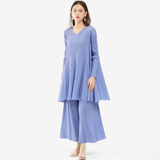 Loose Plissé Pleated Top and Trousers