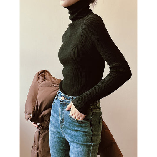 High Collar Knitted Loose Long Sleeve Sweater Top