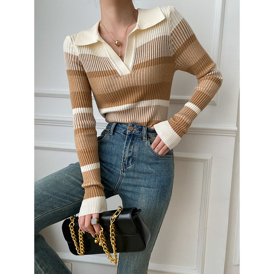 POLO Large Lapel Knitted Sweater Top
